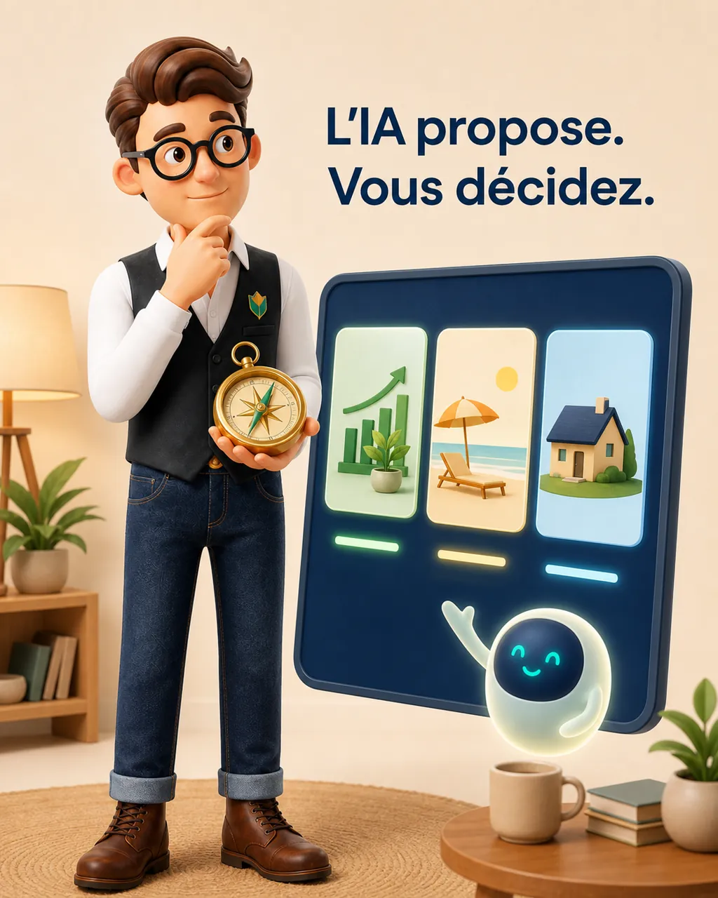 La mascotte examine plusieurs propositions de l’intelligence artificielle tout en conservant une boussole pour décider